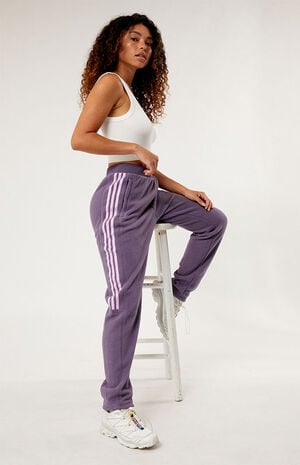 Adidas Joggers Essential Fleece 3 Stripe Sweatpant Women Purple Slim Fit  NEW