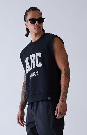 Black Sport Cut Off Muscle Crew Neck Sweatshirt image number 3