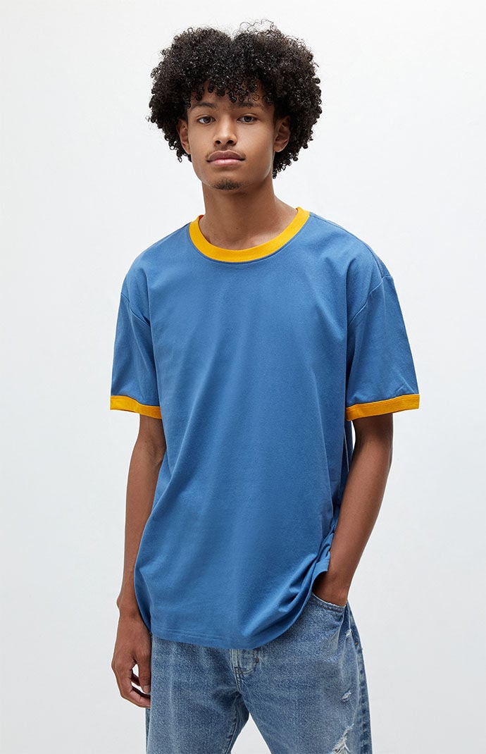 PacSun Blue Yellow Ringer T Shirt PacSun