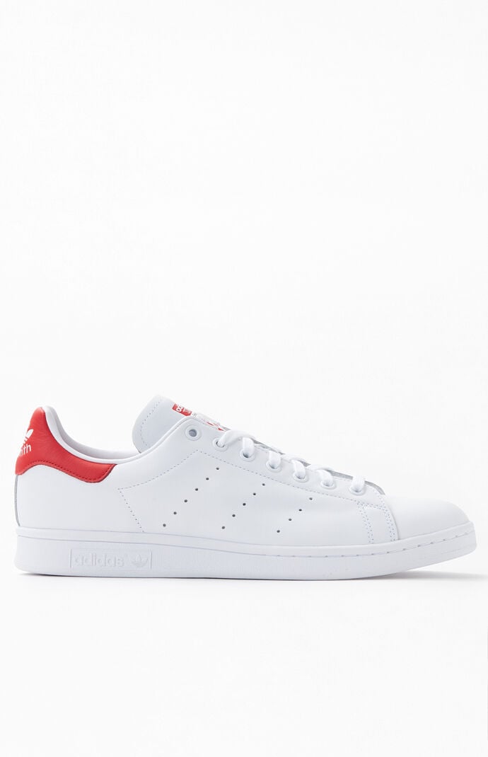 adidas White Red Stan Smith Shoes PacSun