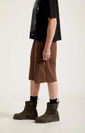 Distressed Star Applique Baggy Sweat Shorts image number 4