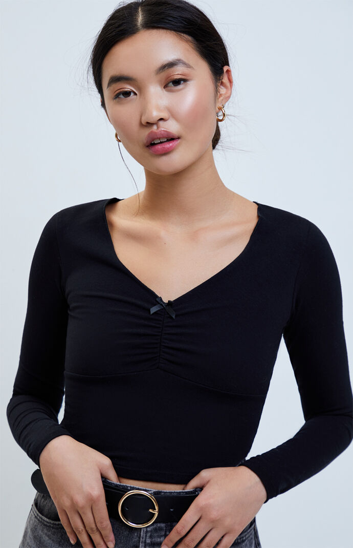 Long Sleeve Cinched Bow Top