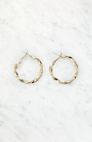 Gold Twisted Hoop Earrings image number 1