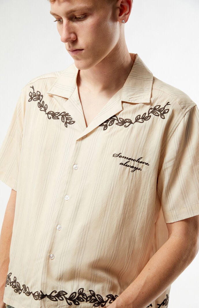 Pacsun Tan Somewhere Always Striped Camp Shirt | Pacsun