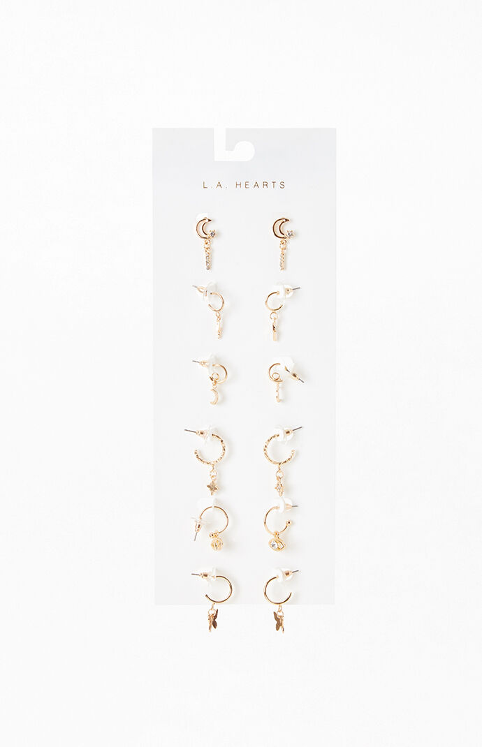 6 Pack Gold Charmed Earrings