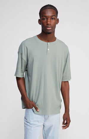 Green Boxy Henley T-Shirt image number 1
