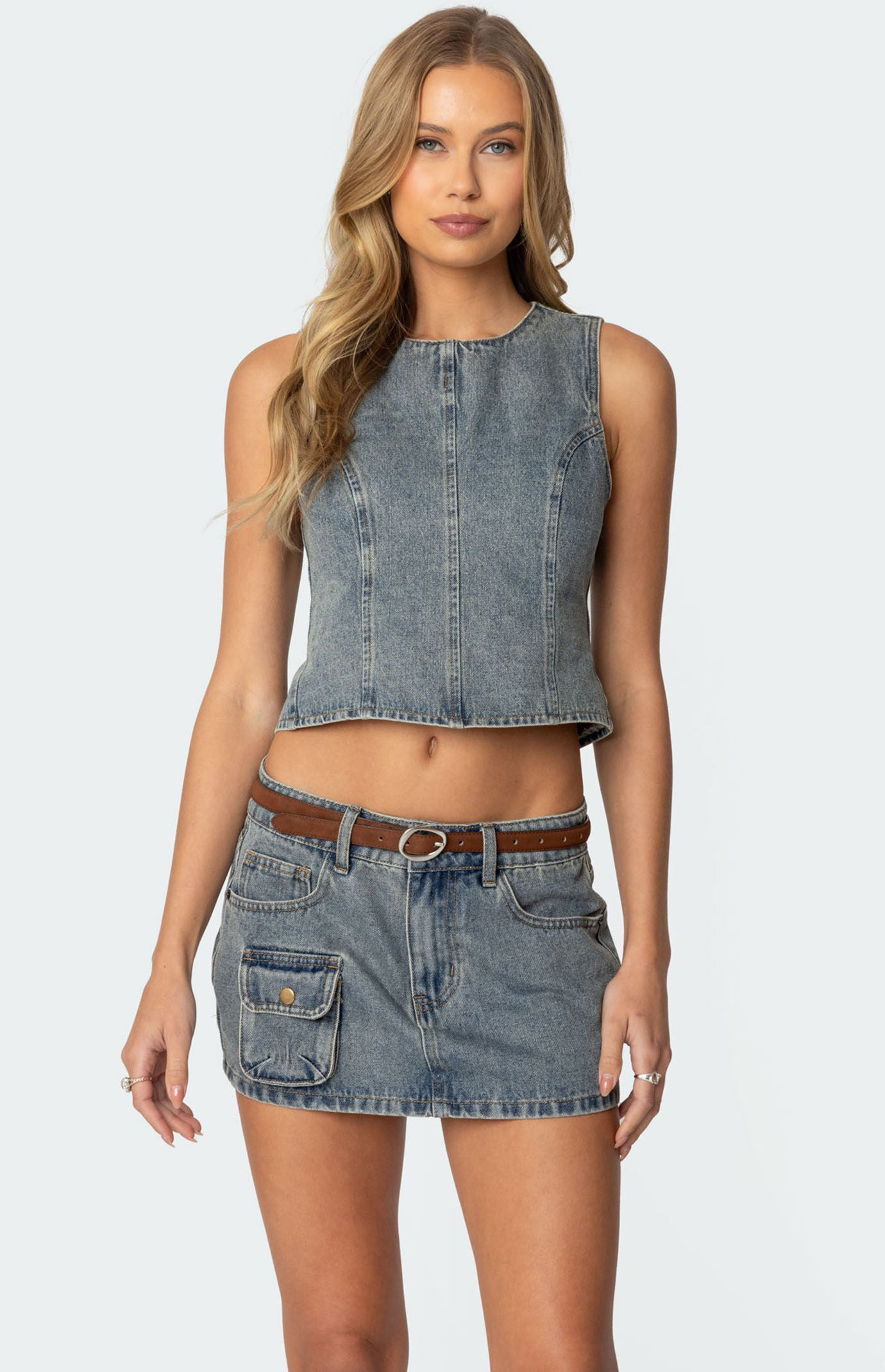 Edikted Quinlan Open Back Denim Top