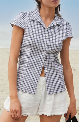 White Rue Plaid Collared Top image number 2