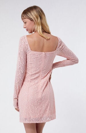 Long Sleeve Lace Shift Mini Dress image number 4