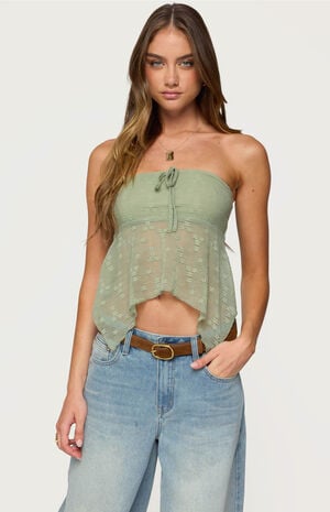 Embroidered Sheer Strapless Top image number 1