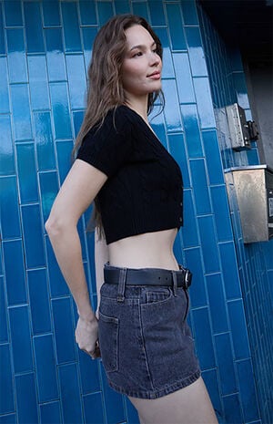 Black Cable Knit Short Sleeve Cropped Cardigan image number 3