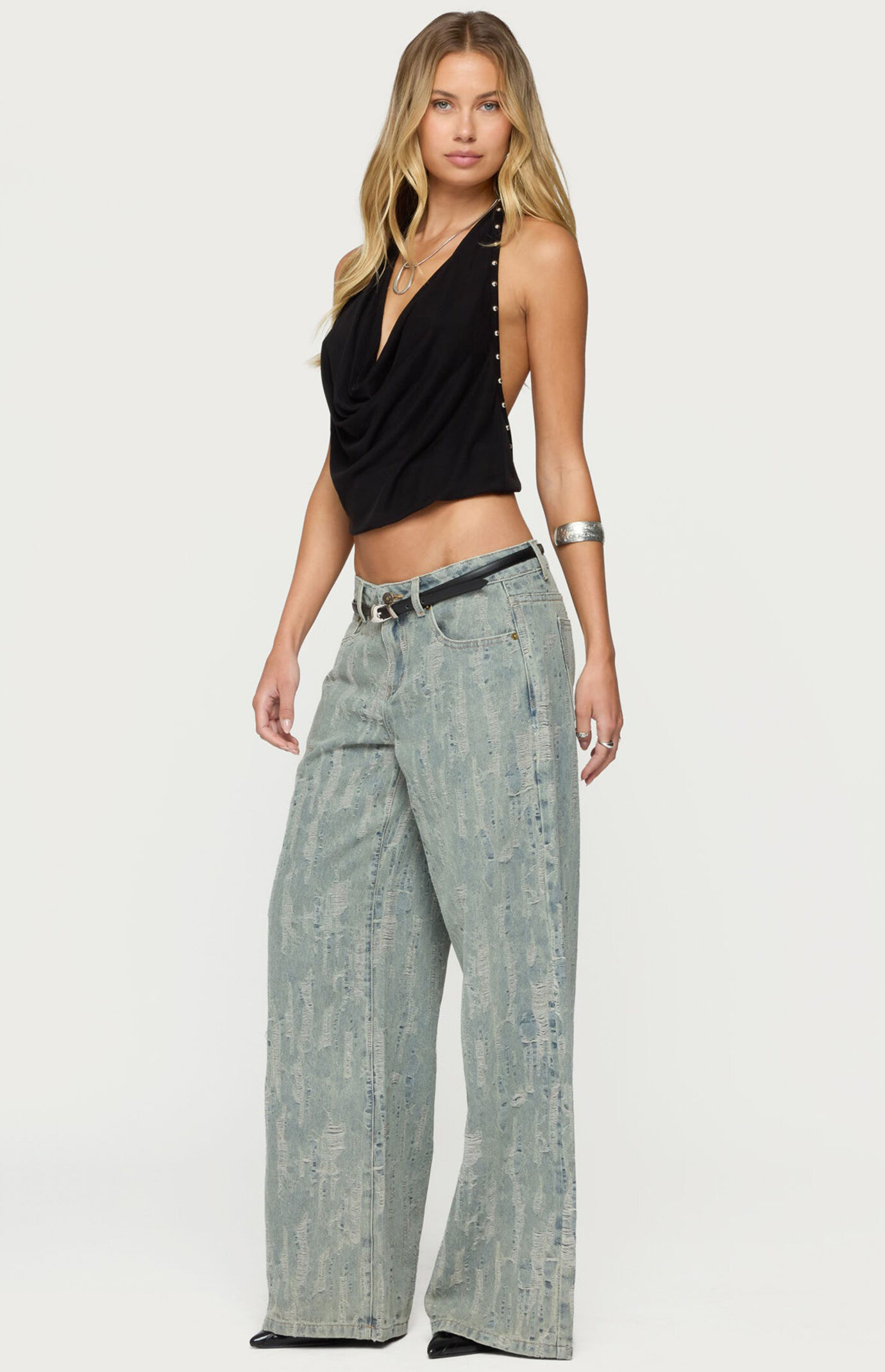 Edikted Blaze Distressed Low Rise Jeans