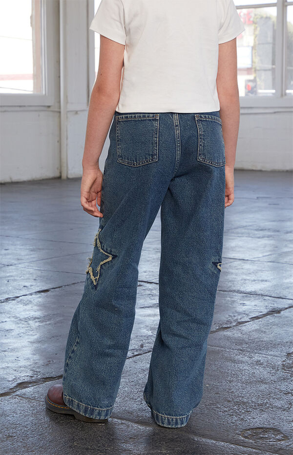 Pacsun Kids Baggy Jeans Distressed Star Patch Medium Blue