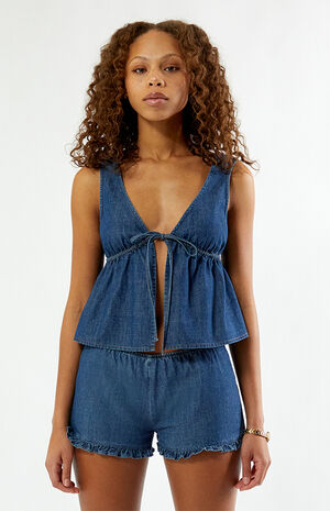 Denim Tie Front Tank Top image number 2