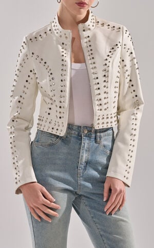 Silvina White Butter Faux Leather Moto Jacket image number 1