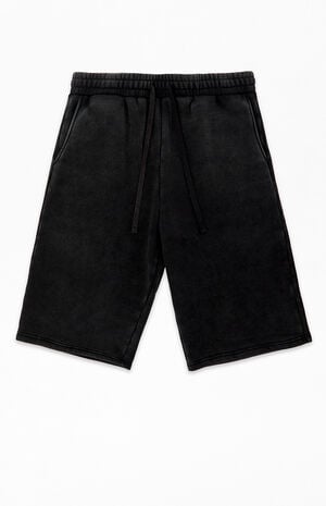 Washed Black Ultra Baggy Fleece Sweat Shorts image number 1