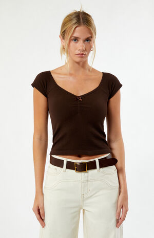 Seamless Waffle Knit Cinched Top image number 1