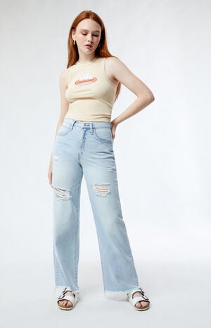 Light Indigo Ripped High Waisted Wide Leg Jeans image number 1