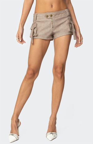 Washed Faux Leather Micro Cargo Shorts image number 4