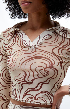 Cream & Brown Mesh Crop Top image number 2