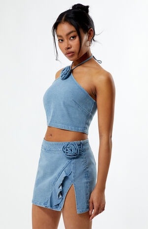Ruffle Rose Denim Mini Skirt image number 3