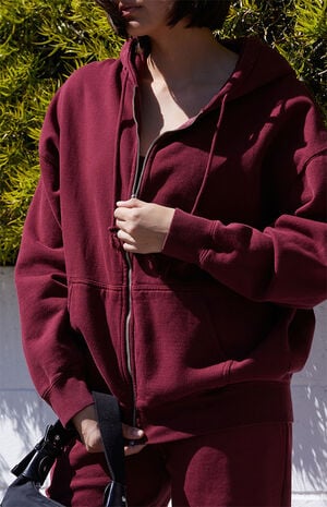 Burgundy Full Zip Hoodie image number 2