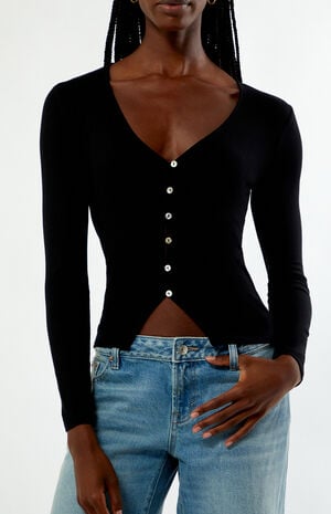 Shelby Button Up Split Hem Long Sleeve Top image number 3