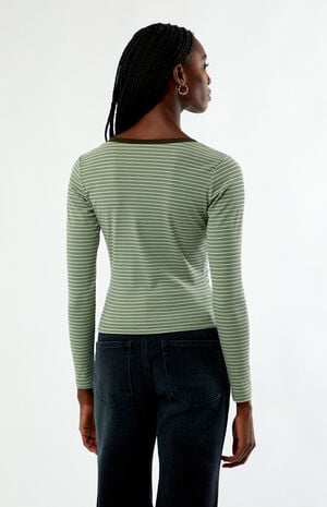 Poppy Striped V-Neck Button Up Long Sleeve Top image number 5