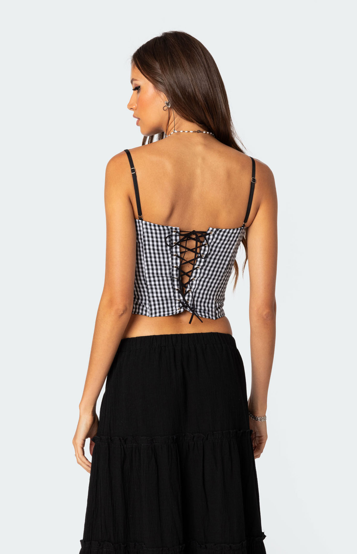 Edikted Pippa Gingham Lace Up Corset
