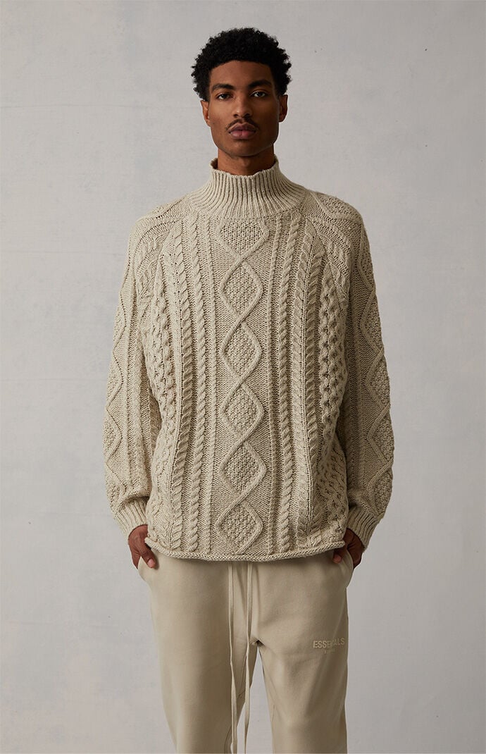 Wheat Cable Knit Turtleneck Sweater