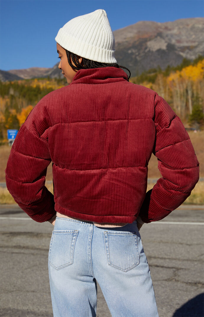 Red corduroy puffer discount jacket
