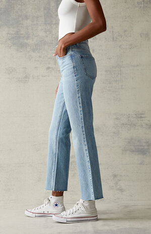 Light Blue High Waisted Stretch Cropped Bootcut Jeans image number 3