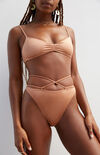 Caramel Kayla Tie Belt High Waisted Bikini Bottom Caramel Kayla Tie Belt High Waisted Bikini Bottom image number null
