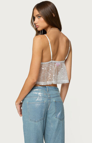 Sheer Sequin Babydoll Tank Top image number 3
