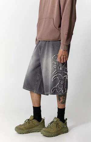 Austin Extreme Baggy Jorts Frayed LA Applique Gray image number 3