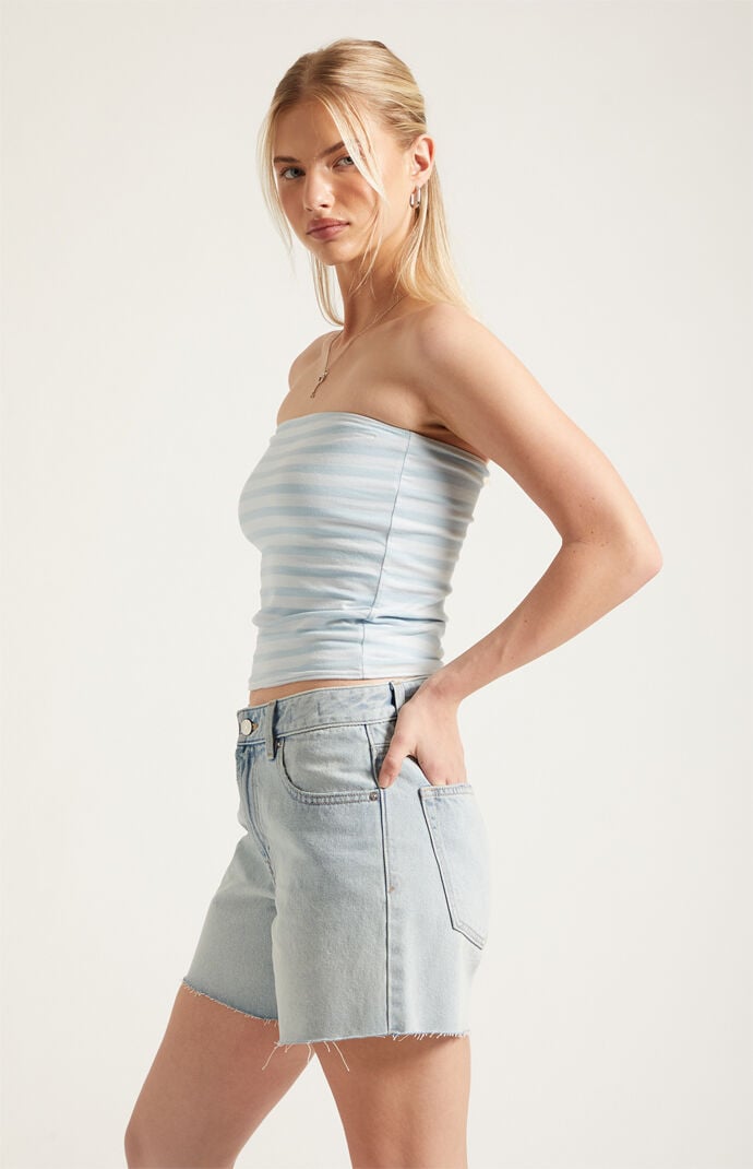 Pacsun Sophie Denim Mom Shorts Raw Cut Light Blue