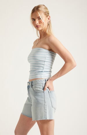 Sophie Denim Mom Shorts Raw Cut Light Blue image number 3