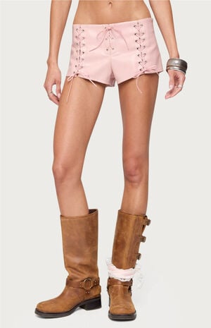 Elisha Lace Up Faux Leather Shorts image number 1