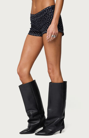 Moirah Rhinestone Denim Micro Shorts image number 2