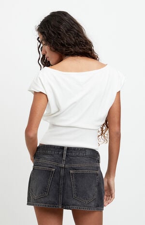Piper Black Contrast Stitch Low Rise Jean Micro Mini Skirt image number 5