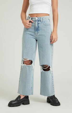 Nora Cropped Wide Leg Jeans Ripped Light Indigo