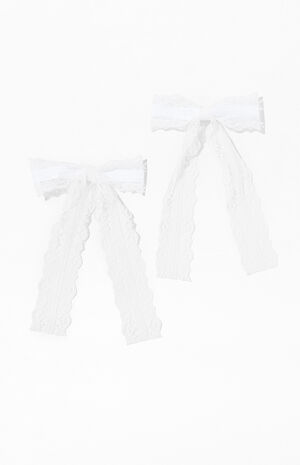 2 Pack Scalloped Lace Bow Hair Clips image number 1