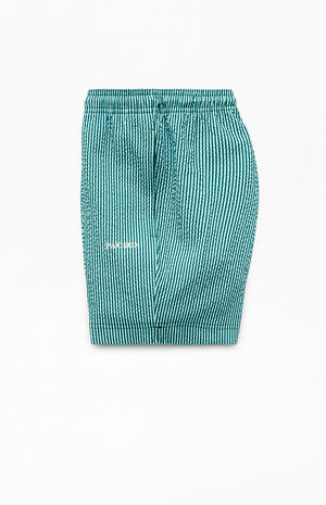 Aqua Striped Seersucker 4.5" Swim Trunks image number 3