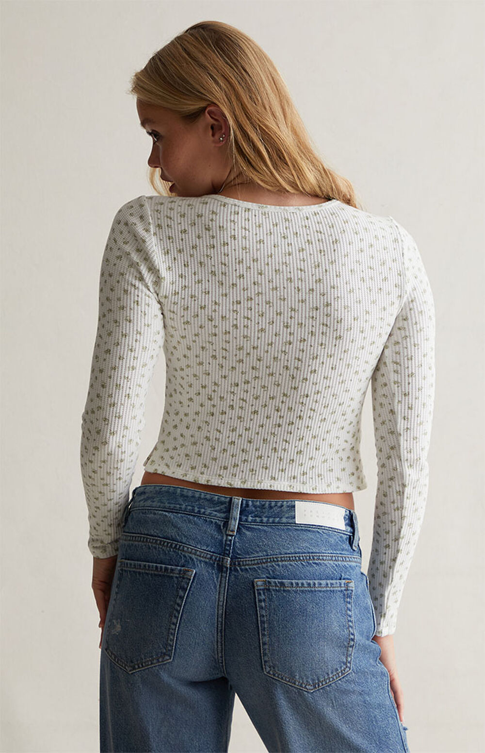 Legacy Waffle Floral Exposed Seam Top