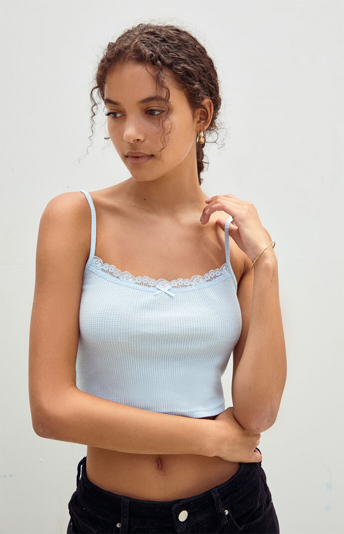 Waffle Lace Cami Tank Top