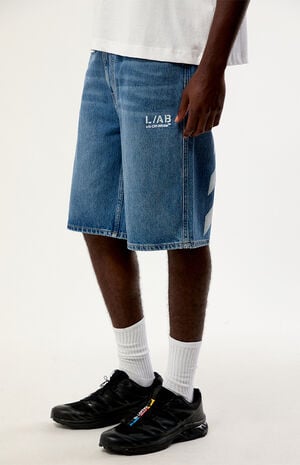 Indigo Baggy Diagonal Denim Shorts image number 5