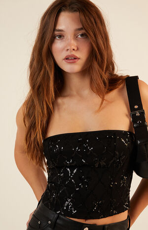 Bow Sequin Tube Top image number 5