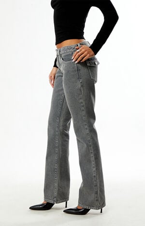 Jade Low Rise Bootcut Jeans Button Pocket Gray image number 3