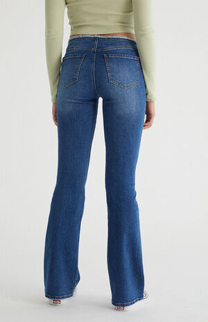 Dark Blue No Waistband Low Rise Bootcut Jeans image number 3