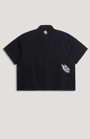 Zip Up Short Sleeve Cropped Oversized Shirt image number 3